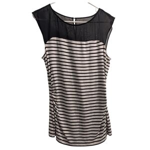 White House Black Market Striped Black and White Sheer Top Sleeveless Tank M